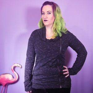 Black Cowl Neck Moto Zip Up Sweater Jacket SZ M